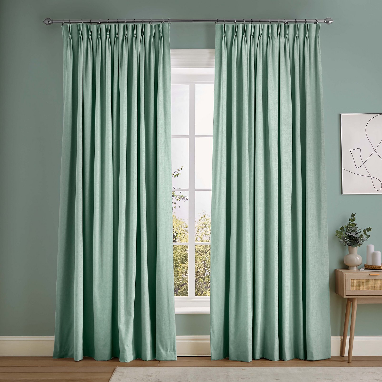 Campanile Mint Curtains in a Roomset