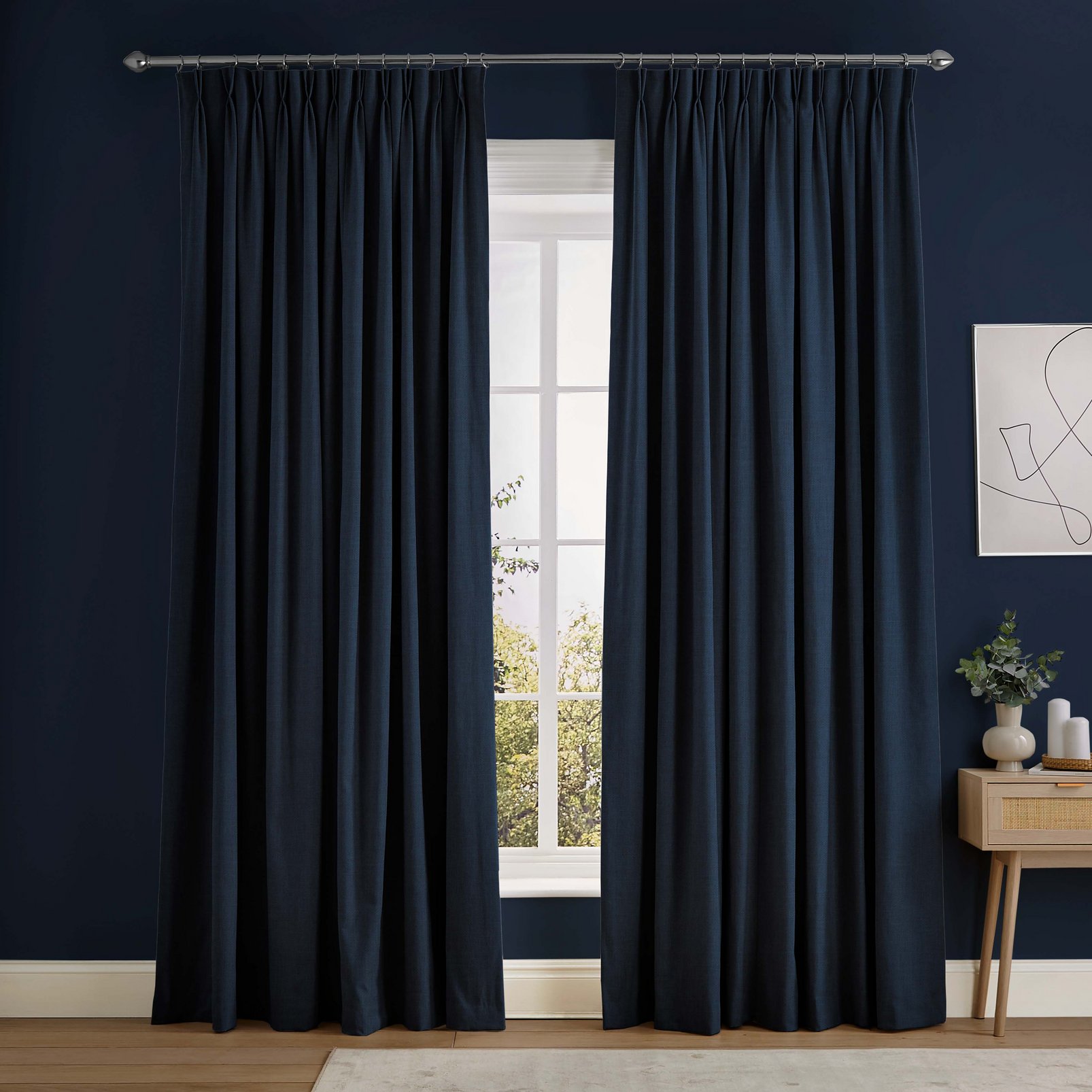 Campanile Navy Curtains in a Roomset