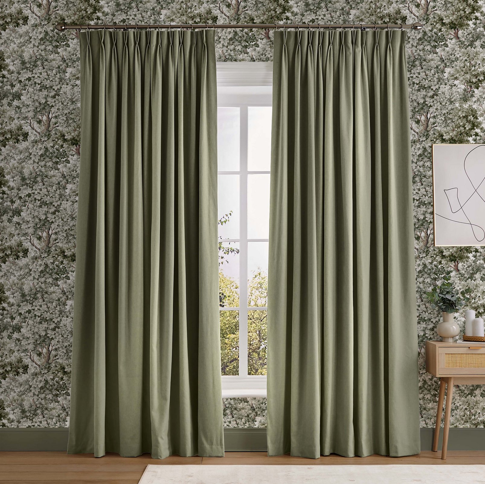 Sage Curtains in a Roomset