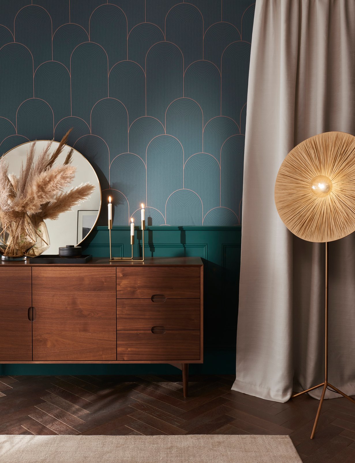 Lancet Green & Gold Wallpaper - 118019_ROOMSET_LANCET GREEN & GOLD_01.jpg