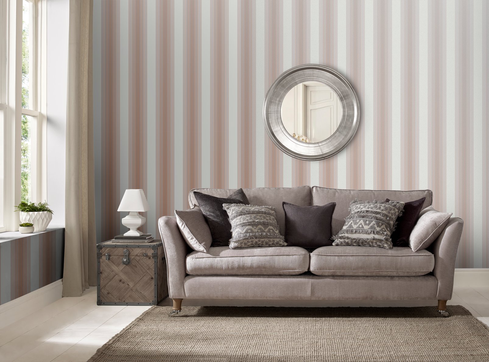 Lagom Stripe White & Rose Gold Wallpaper - 106768_ROOMSET_LAGOM STRIPE WHITE ROSE GOLD_01.jpg