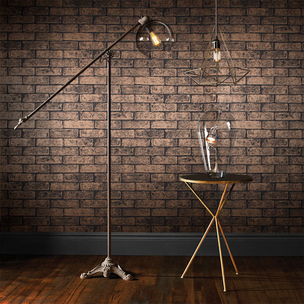Metallic Brick Bronze Black Wallpaper