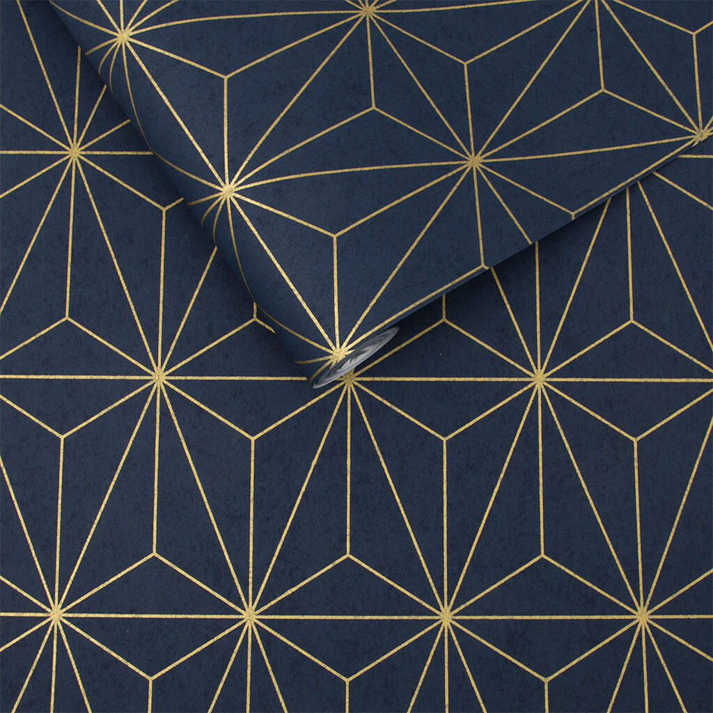 Prism Navy & Gold Wallpaper