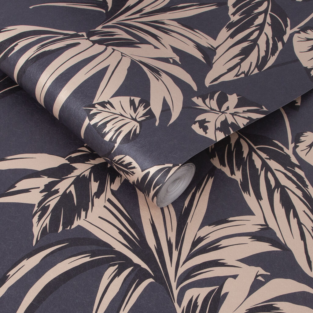 Palma Soft Gold and Notte Wallpaper