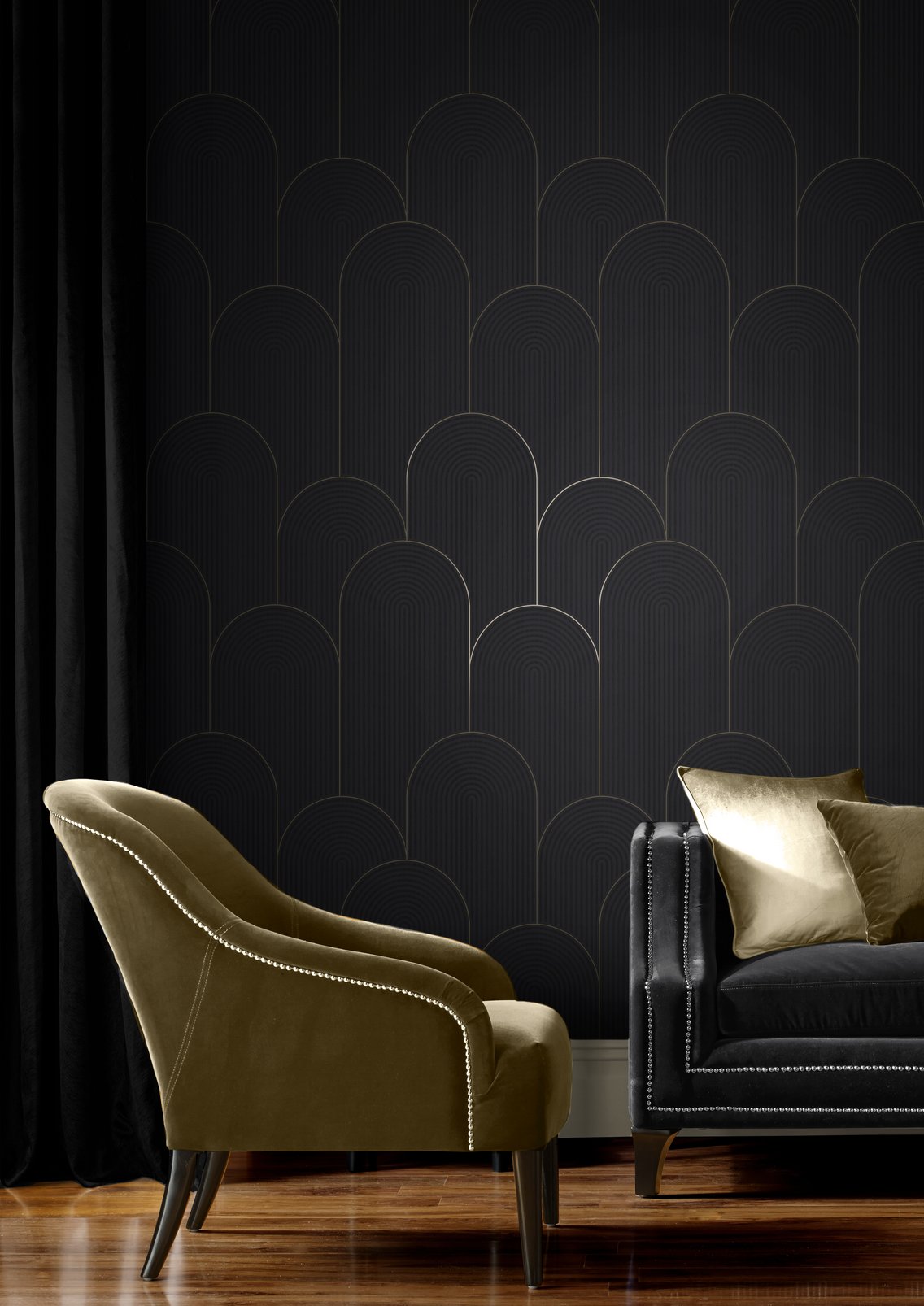 Lancet Black & Gold Wallpaper - 118020_ROOMSET_LANCET BLACK & GOLD_01.jpg