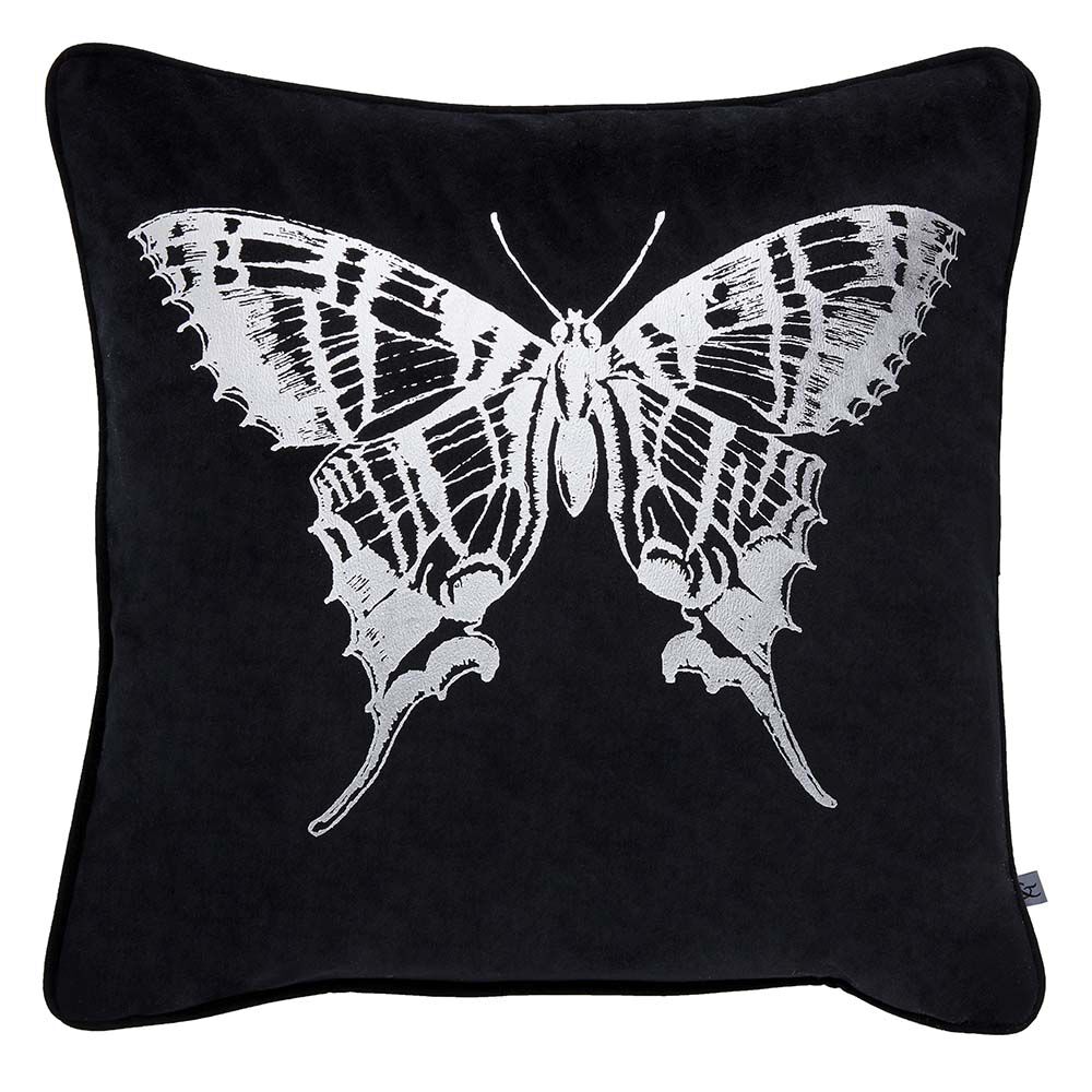 Gothic Butterfly Black & Silver Cushion