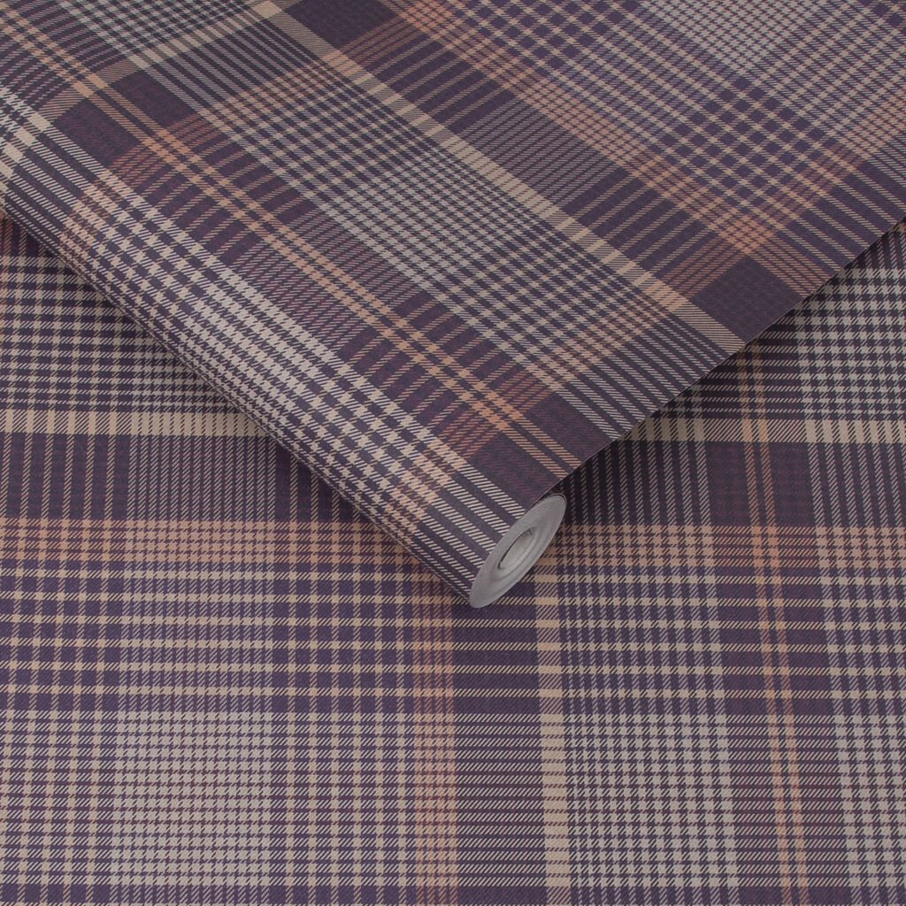 Heritage Plaid Plum Wallpaper