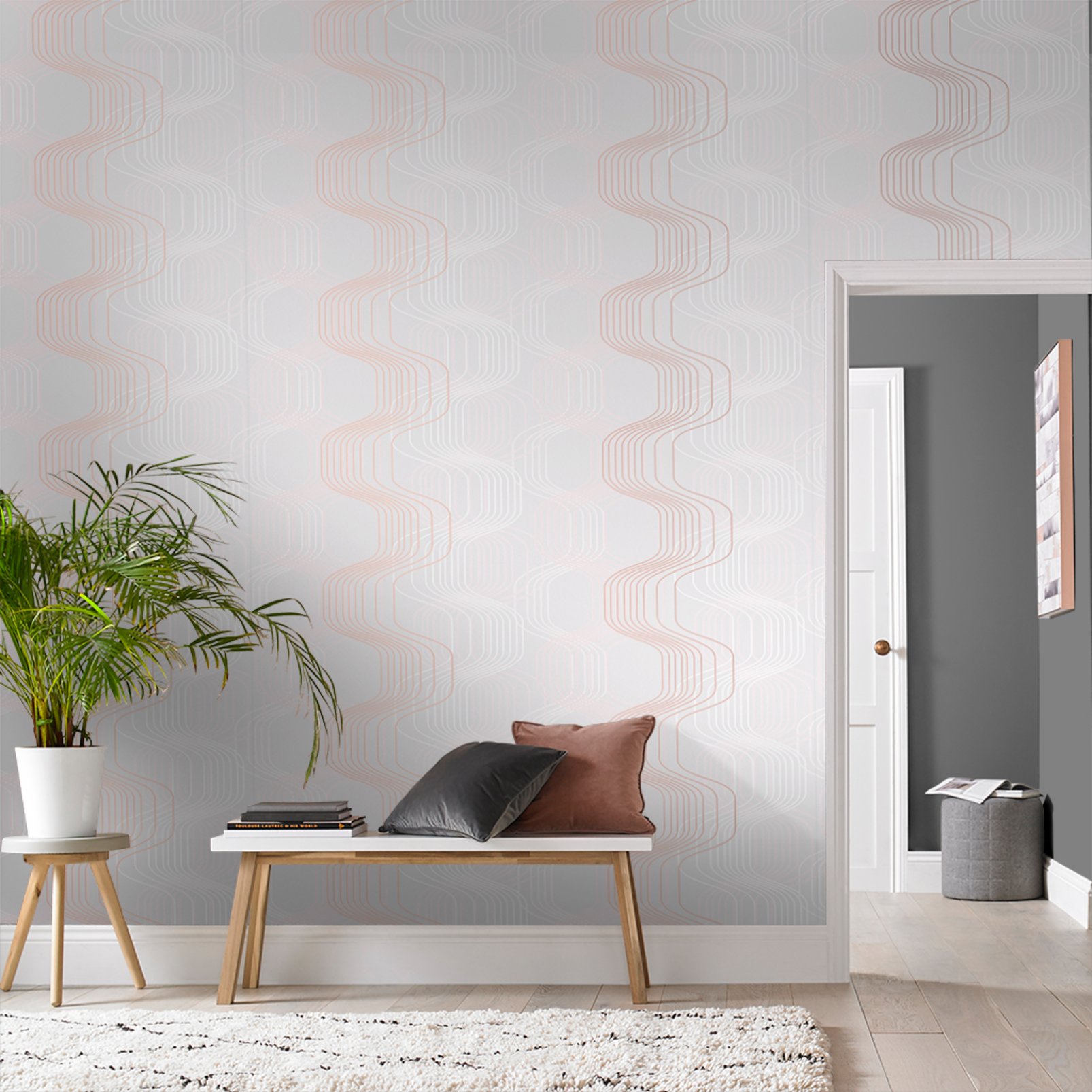 Revival Grey & Rose Gold Wallpaper - 105023_ROOMSET_REVIVAL GREY AND PINK_01.jpg