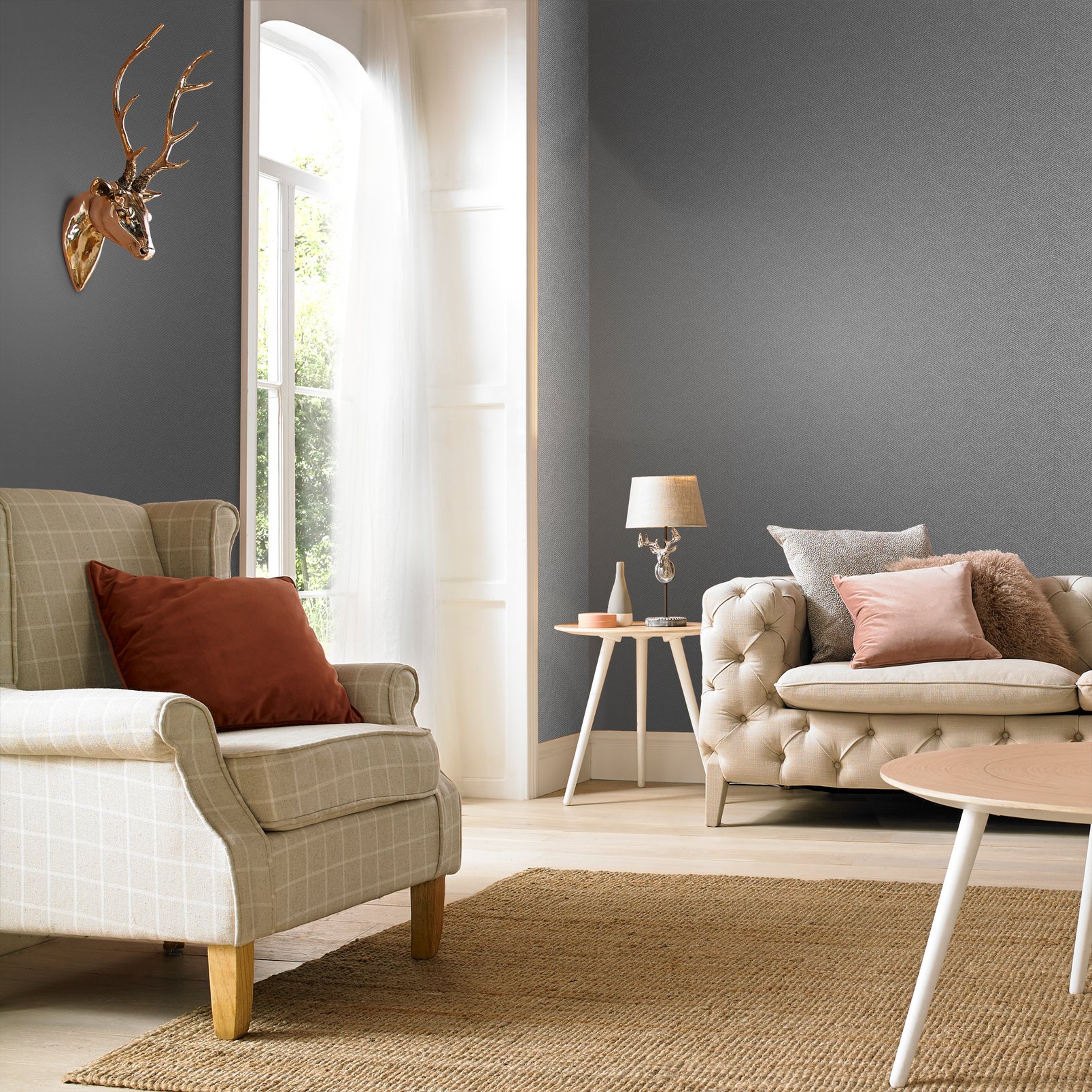 Chevron Texture Silver Wallpaper - 104749_ROOMSET_CHEVRON SILVER_01.jpg