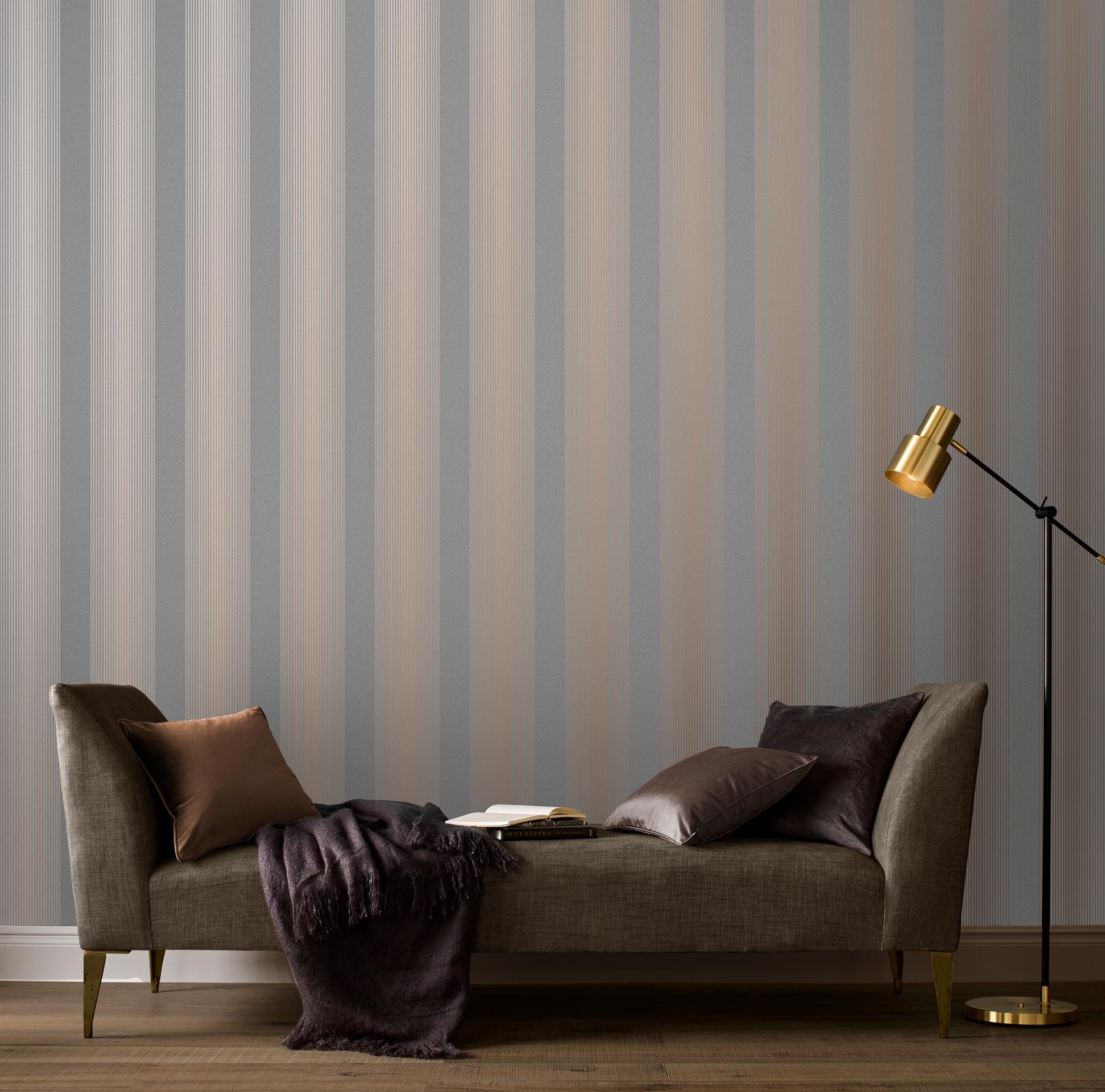Lagom Stripe Grey & Rose Gold Wallpaper - 106766_ROOMSET_01.jpg