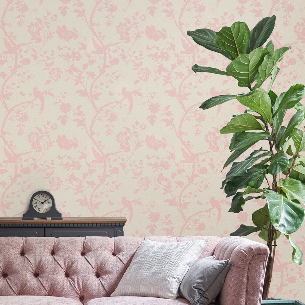 laura ashley oriental garden pearlescent chalk pink wallpaper