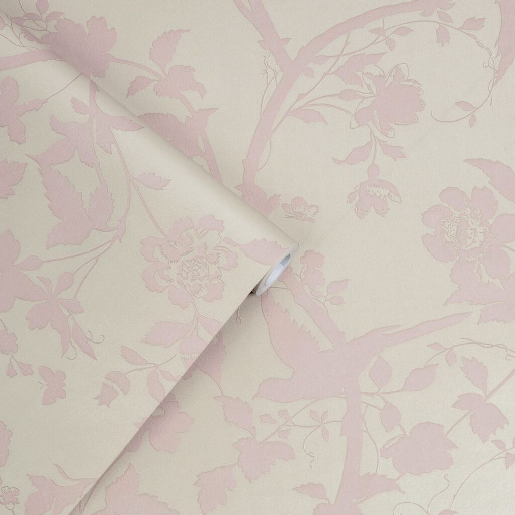 laura ashley oriental garden pearlescent chalk pink wallpaper