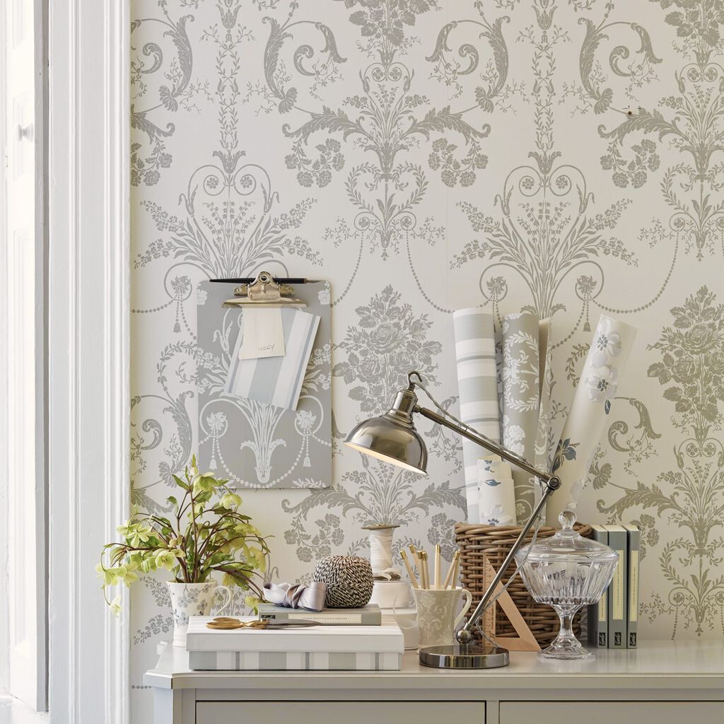 laura ashley josette dove grey & white wallpaper