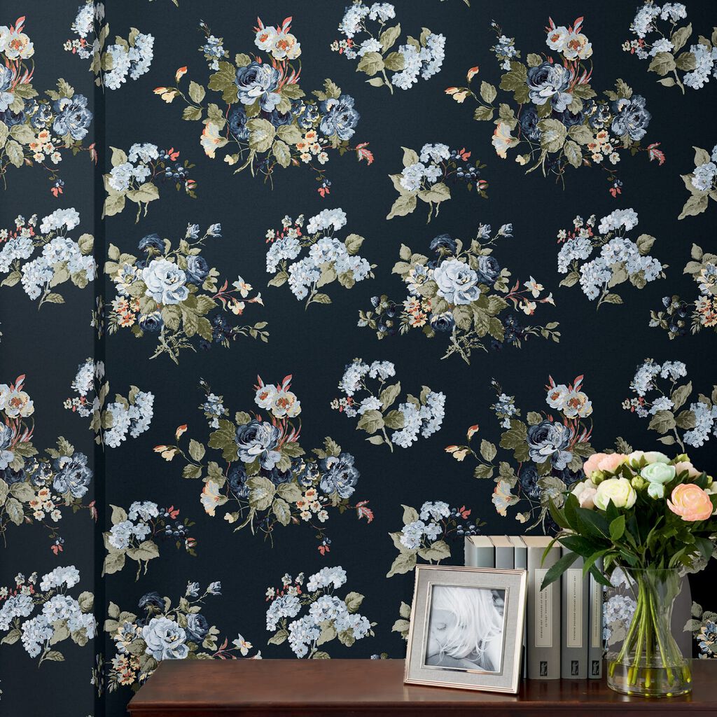 laura ashley rosemore midnight seaspray wallpaper
