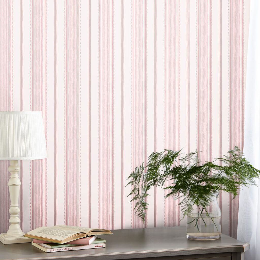 laura ashley heacham stripe blush wallpaper