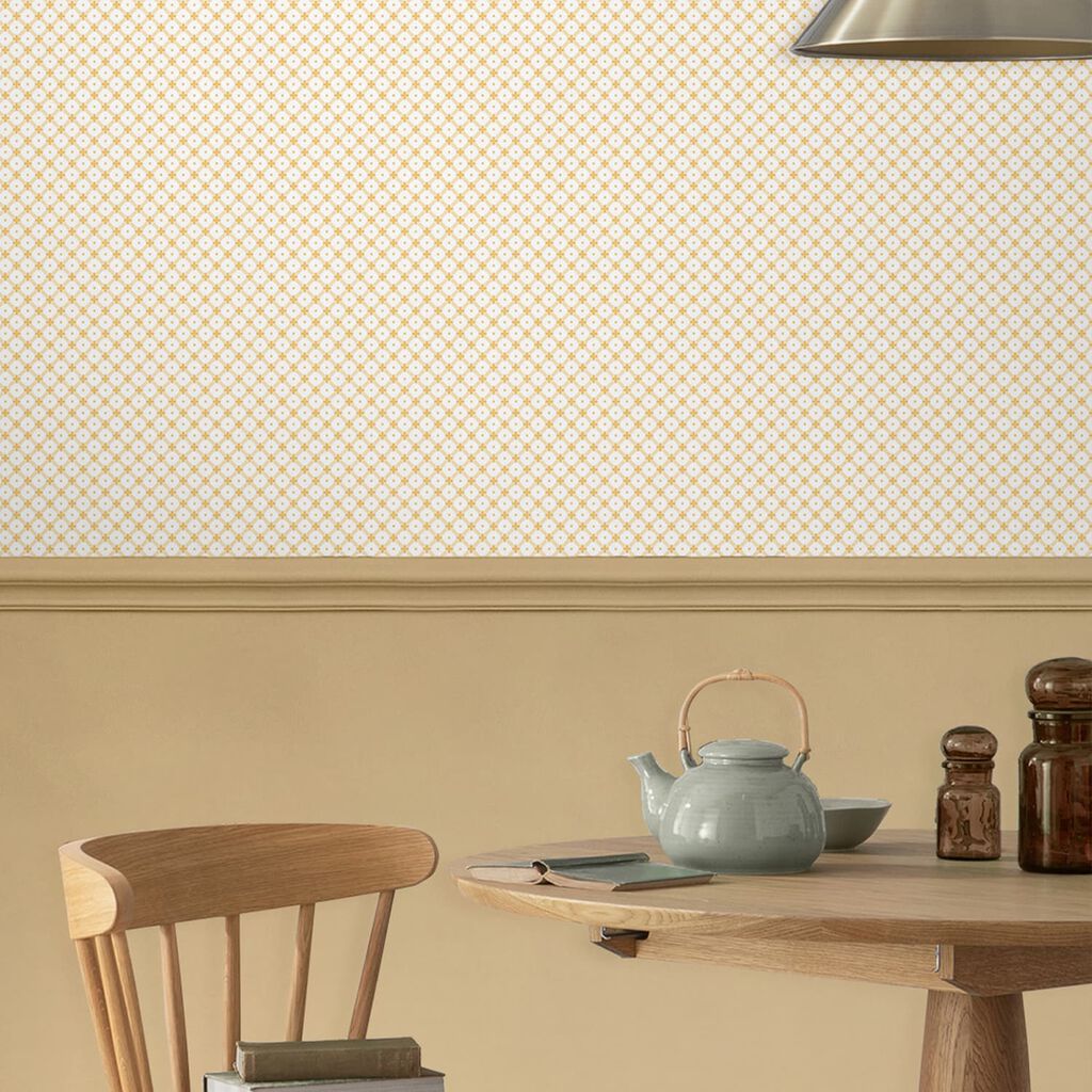 Laura Ashley Wickerwork Pale Ochre Yellow Wallpaper