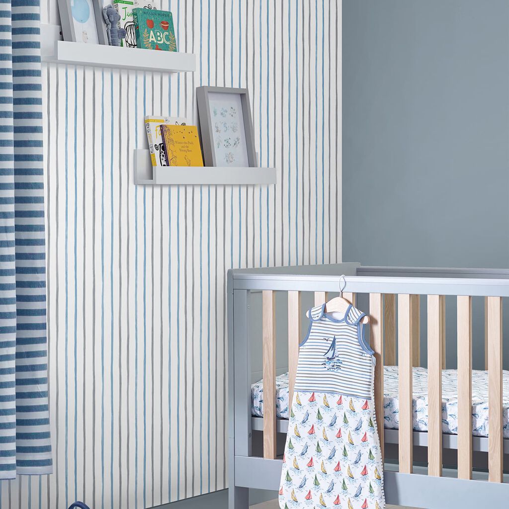 Laura Ashley Painterly Stripe Blue Wallpaper