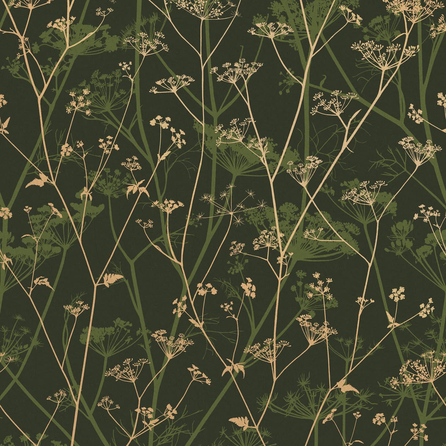Wild Chervil Sage and Gold Wallpaper