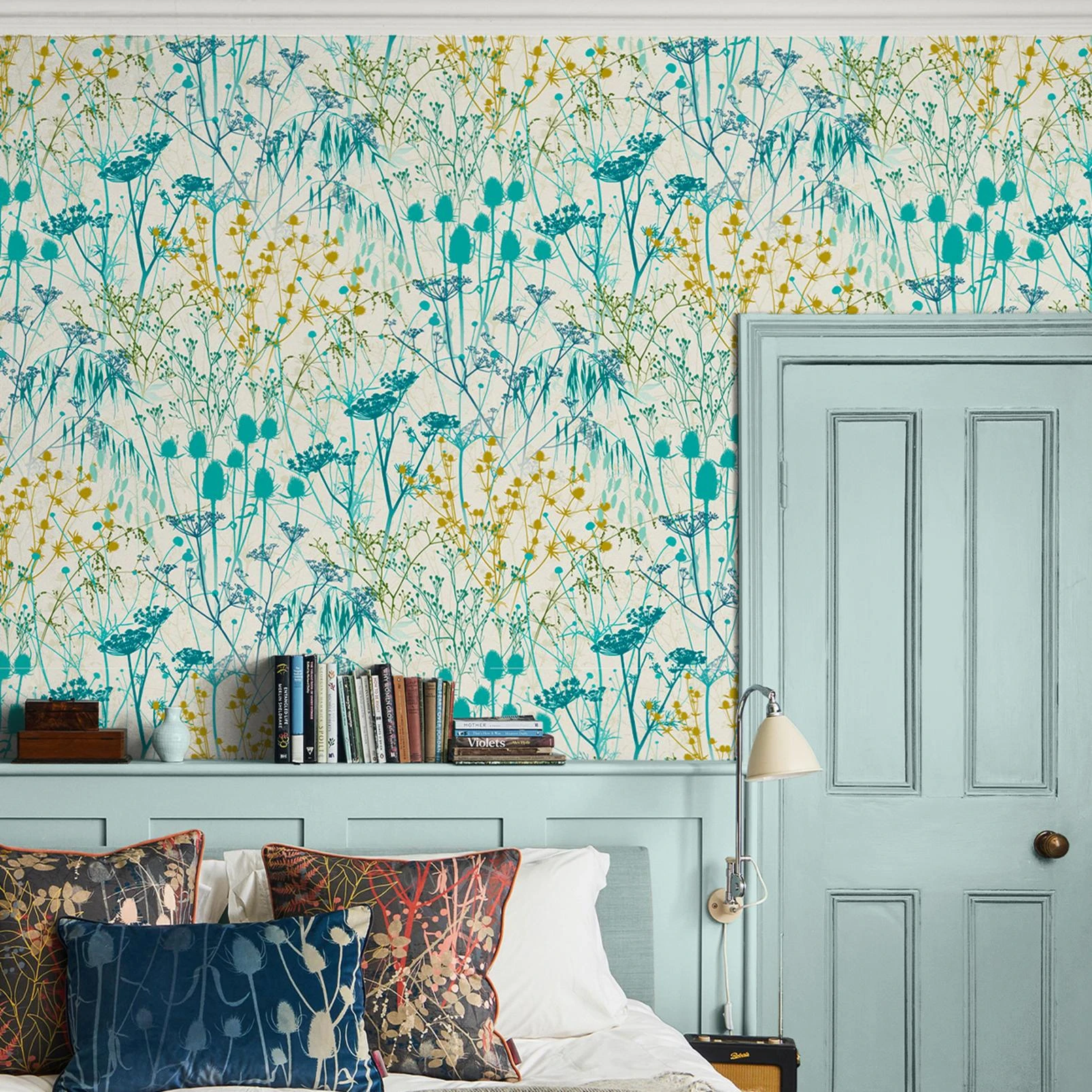 Summer Border Verdigris Wallpaper by Clarissa Hulse - 120387_ROOMSET_SUMMER BORDER VERDIGRIS_01.jpg