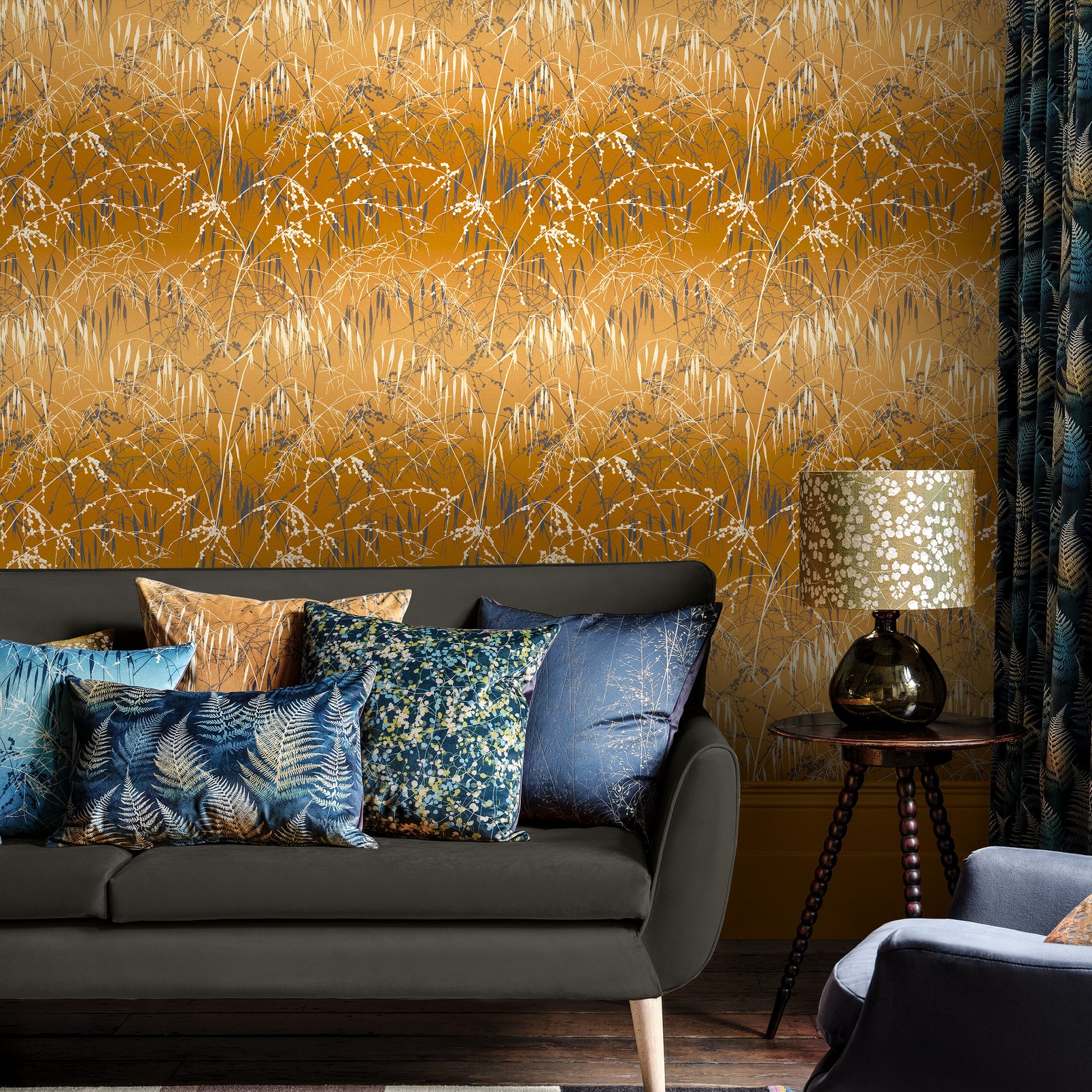 Meadow Grass Yellow Ochre & Soft Gold Wallpaper by Clarissa Hulse - 120405_ROOMSET_02.jpg