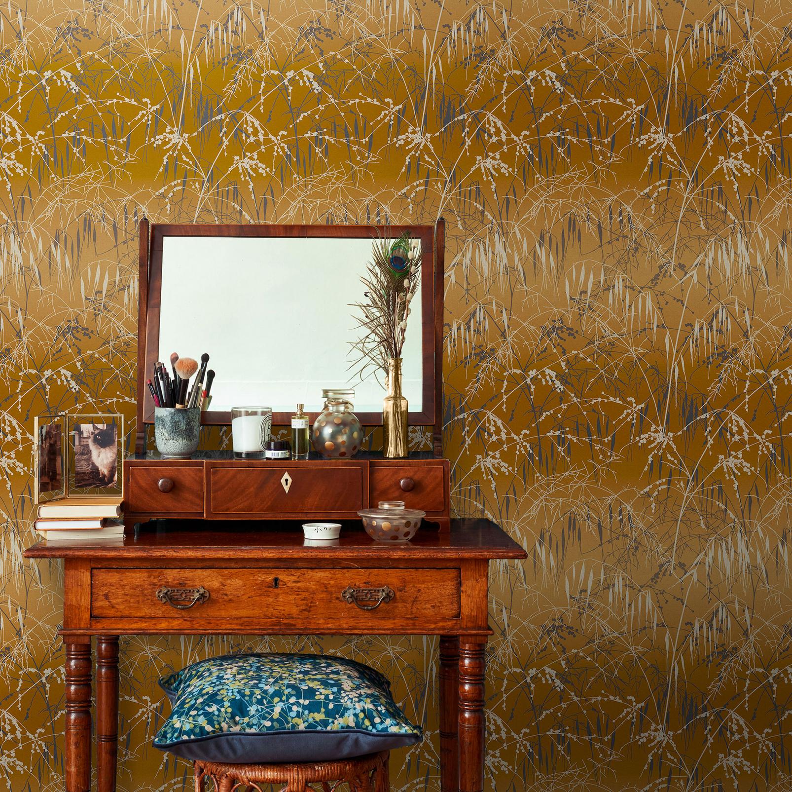 Meadow Grass Yellow Ochre & Soft Gold Wallpaper by Clarissa Hulse - 120405_ROOMSET_MEADOW GRASS YELLOW OCHRE AND SOFT GOLD_01.jpg