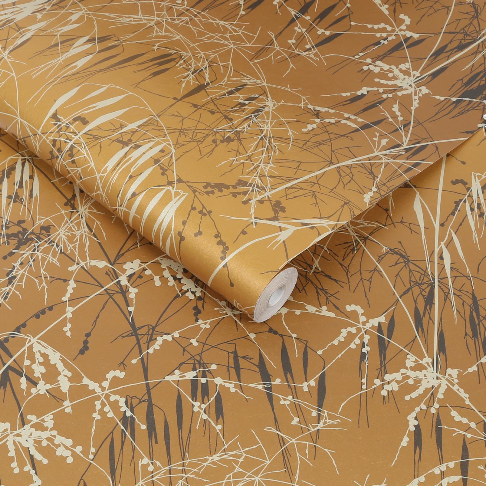 Meadow Grass Yellow Ochre & Soft Gold Wallpaper by Clarissa Hulse - 120405_ROLLSHOT_01.jpg