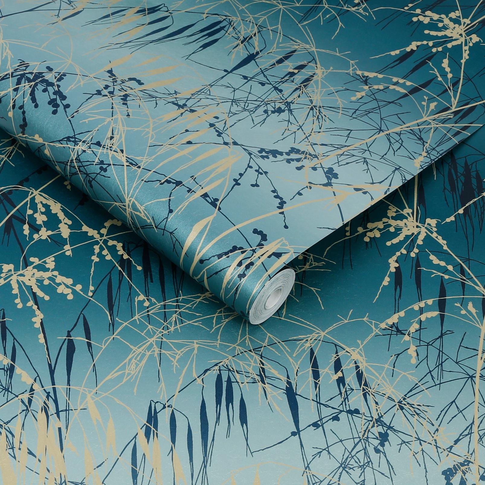 Meadow Grass Teal & Soft Gold Wallpaper by Clarissa Hulse - 120391_ROLLSHOT_01.jpg