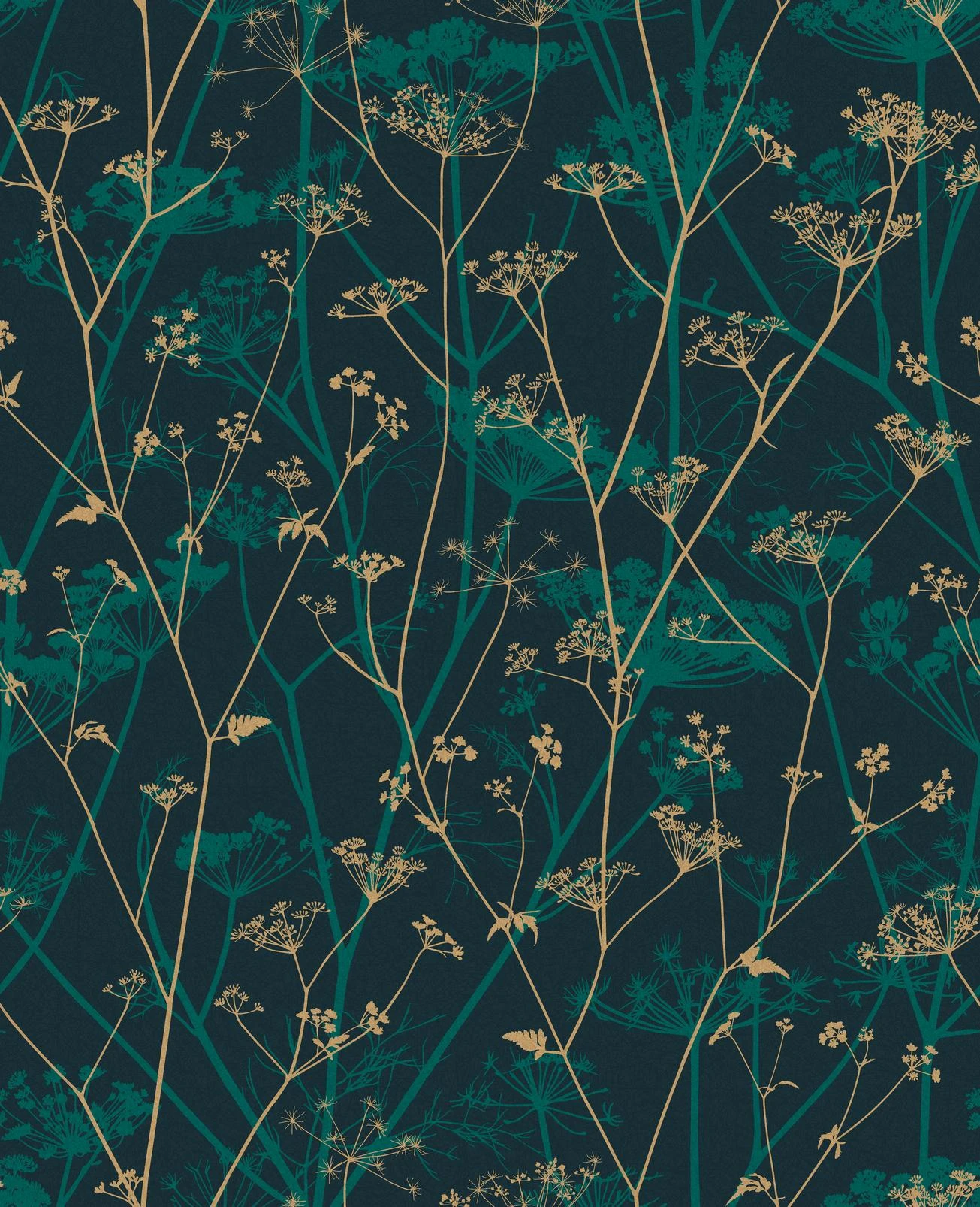 Wild Chervil Kingfisher & Gold Wallpaper by Clarissa Hulse - 120394_TILE_02.jpg