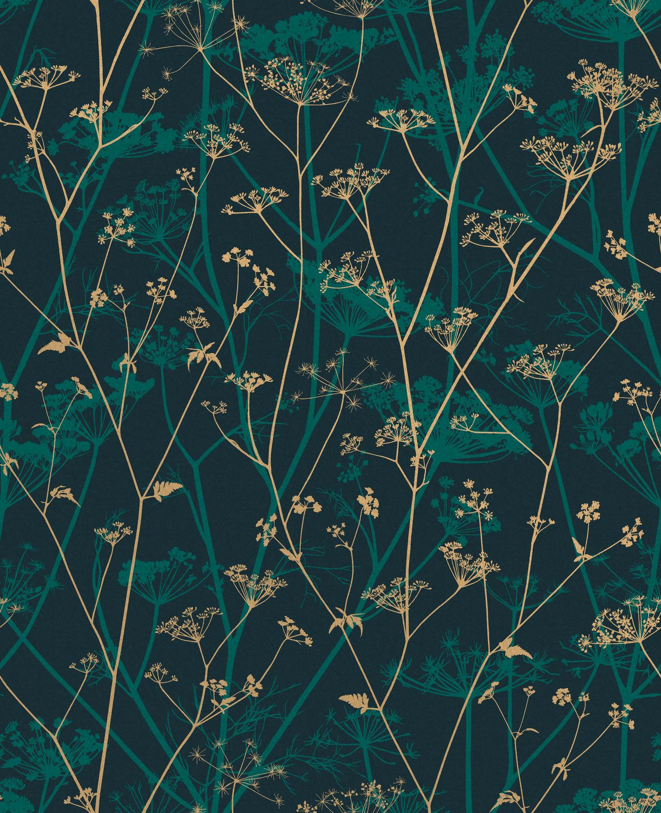 Wild Chervil Kingfisher & Gold Wallpaper by Clarissa Hulse - 120394_TILE_01.jpg