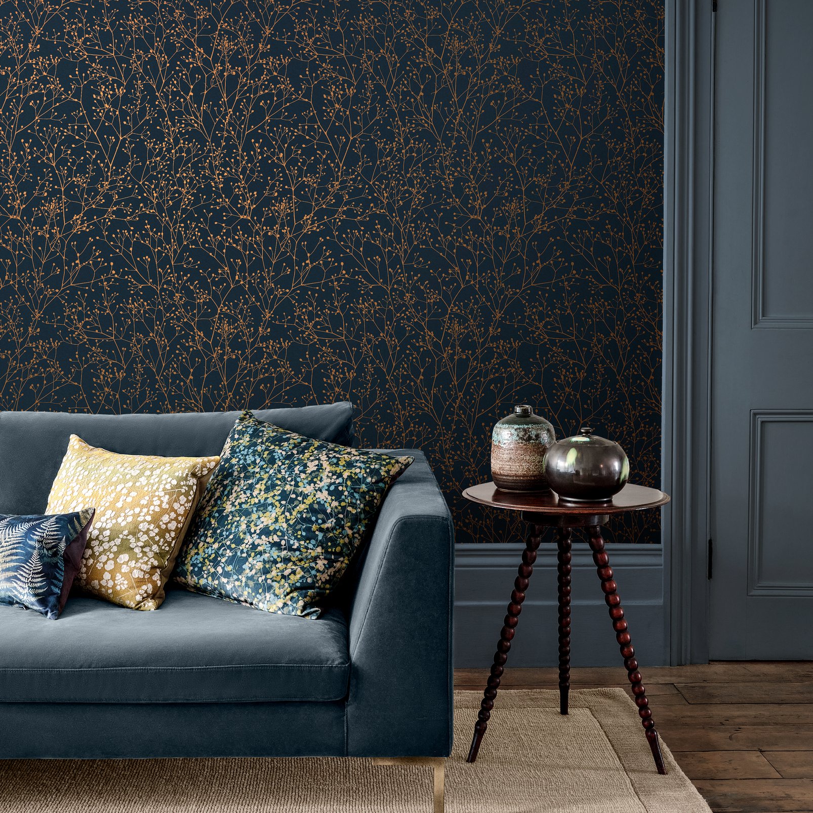 Gypsophila Midnight & Copper Wallpaper by Clarissa Hulse - 120381_ROOMSET_02.jpg