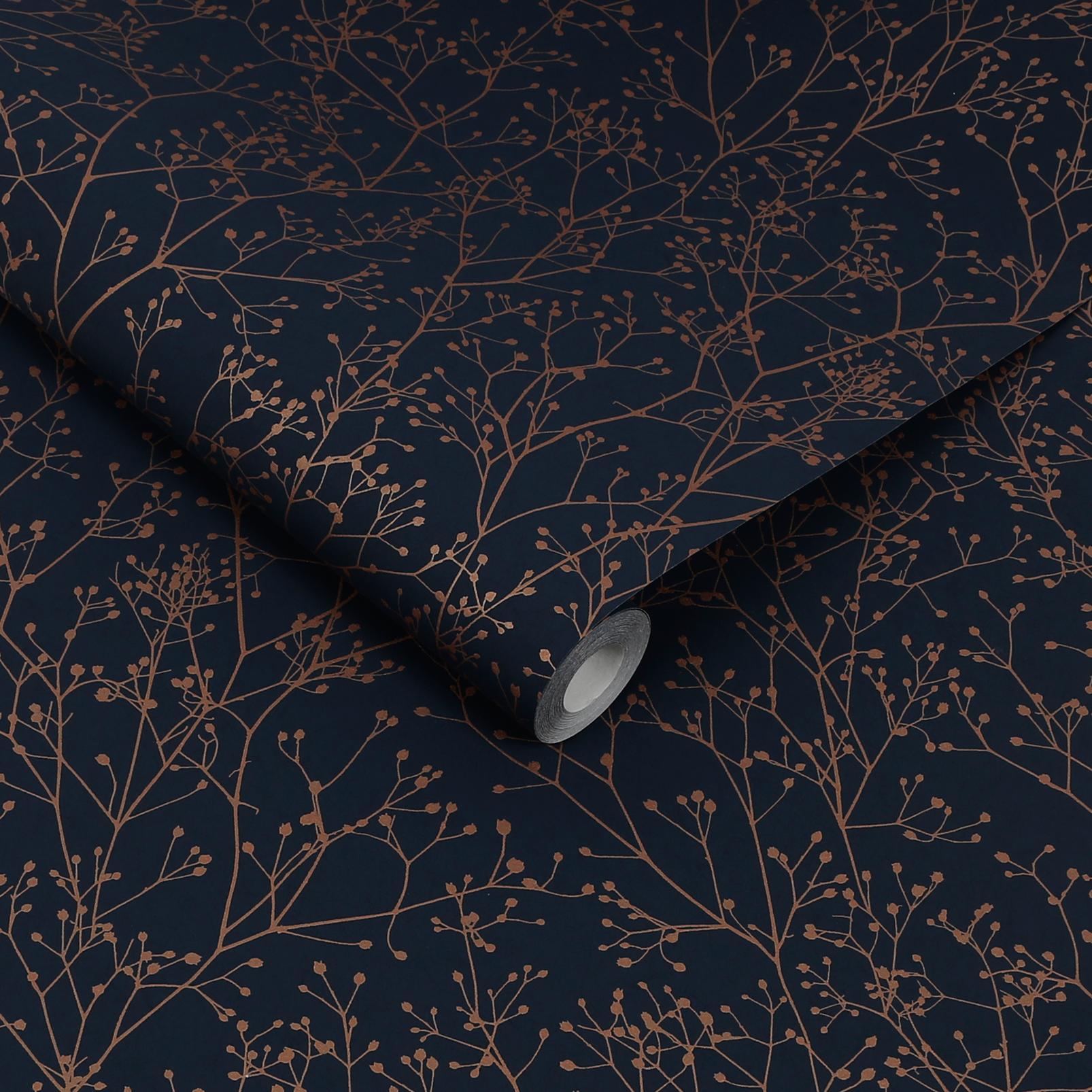 Gypsophila Midnight & Copper Wallpaper by Clarissa Hulse - 120381_ROLLSHOT_01.jpg