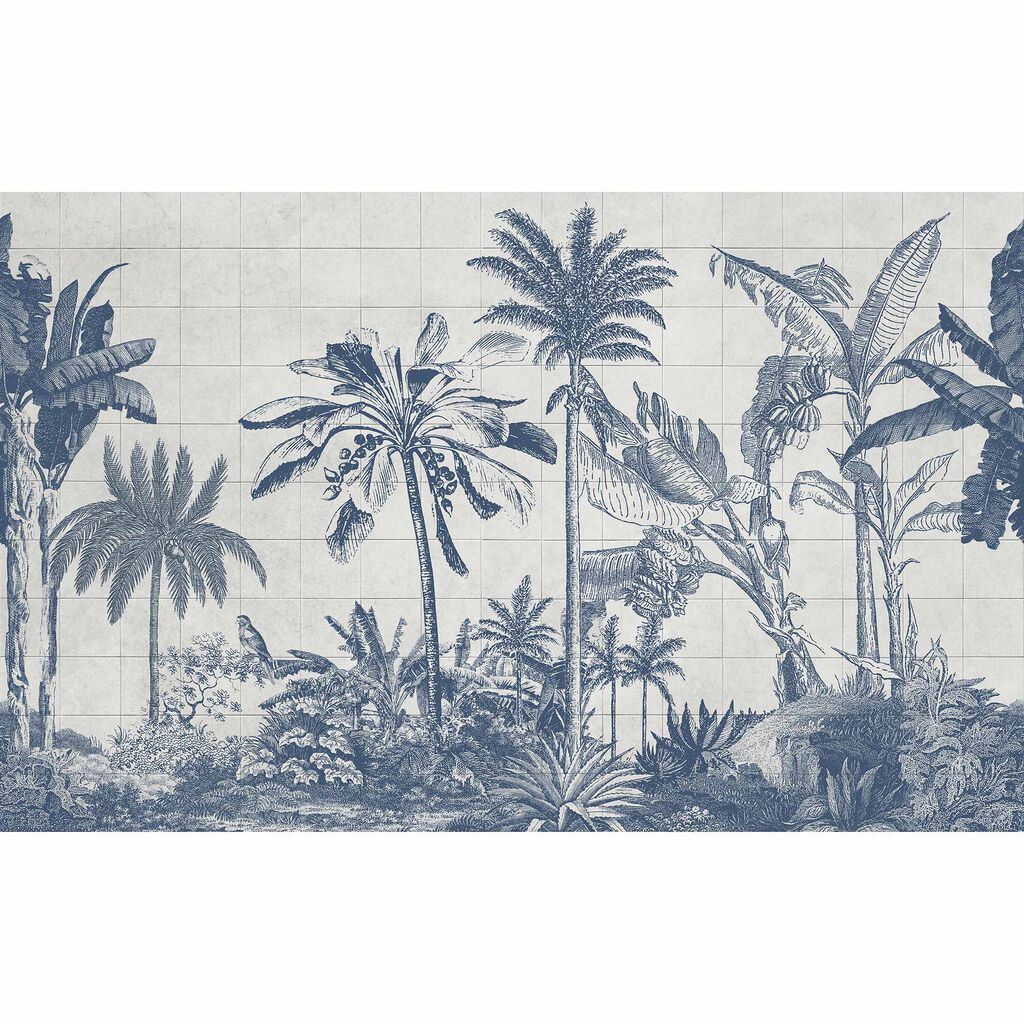 Tiled Jungle Blue Papier Peint Panoramique sur mesure