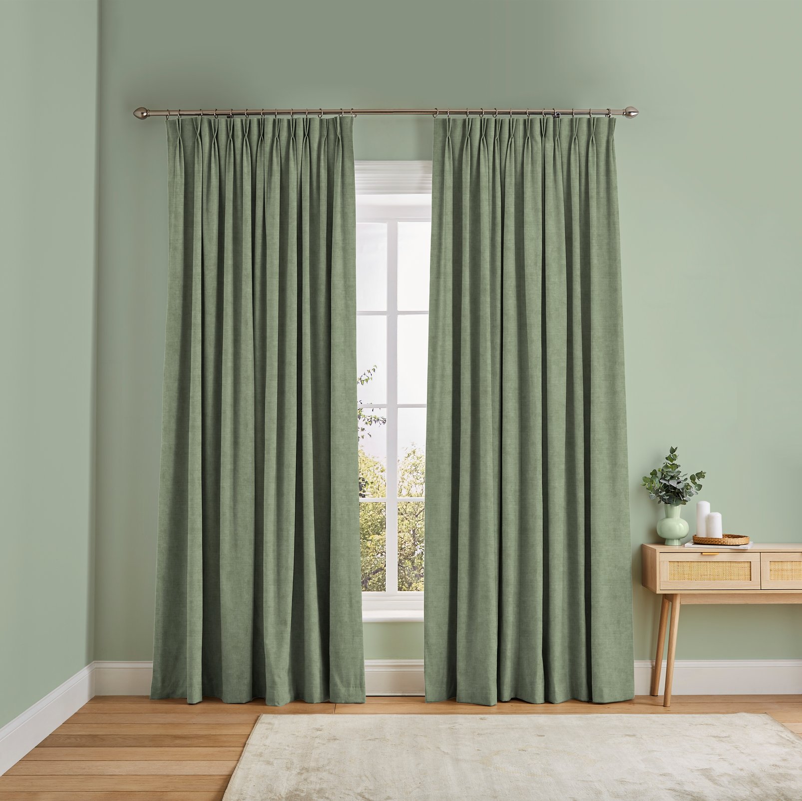 Organdy Sage Curtains in a Roomset