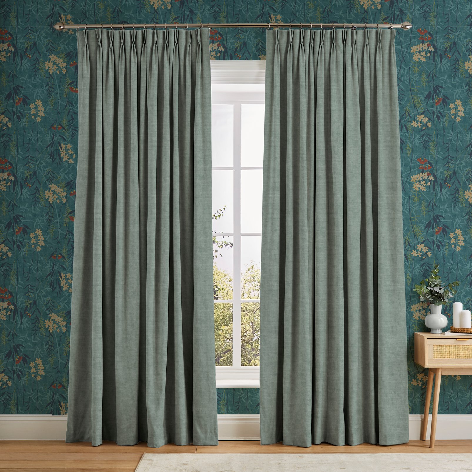 Organdy Duck Egg Curtains in a Roomset