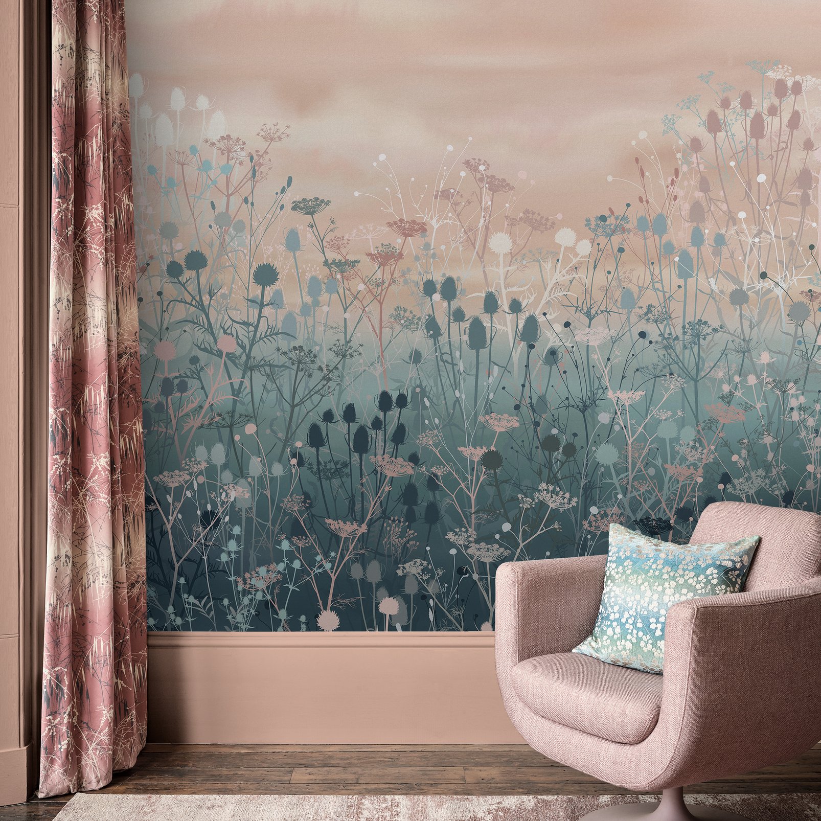 Tania's Garden Dusk Bespoke Mural in a Roomset