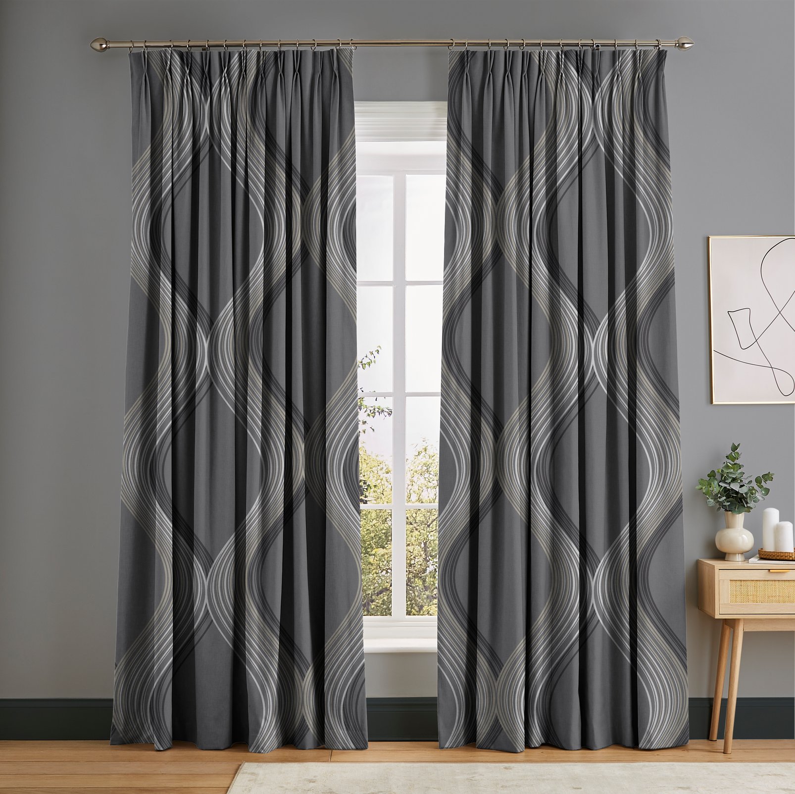 Euphoria Slate Curtains in a Roomset