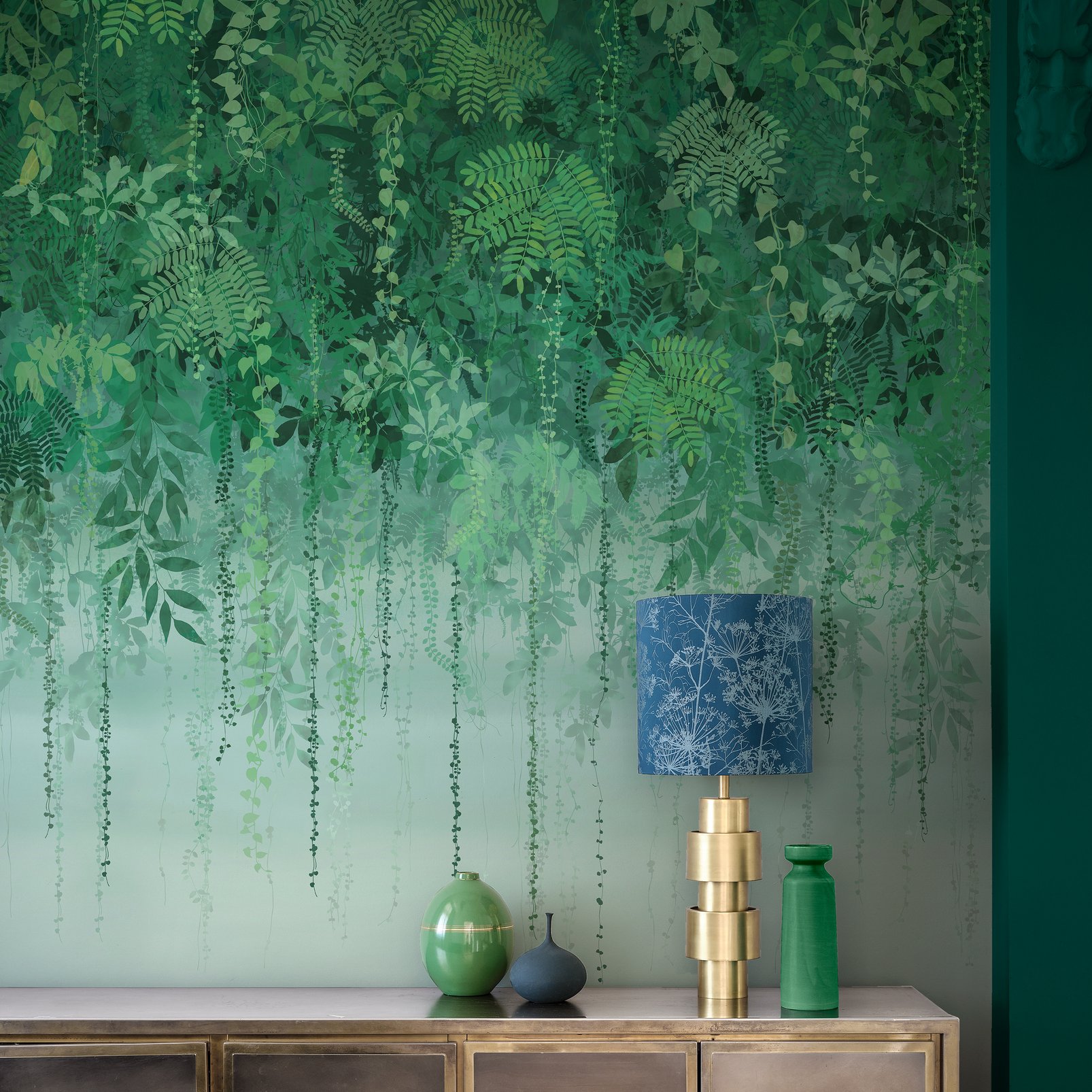 Enchanted Vale Emerald Bespoke Mural in a Roomset