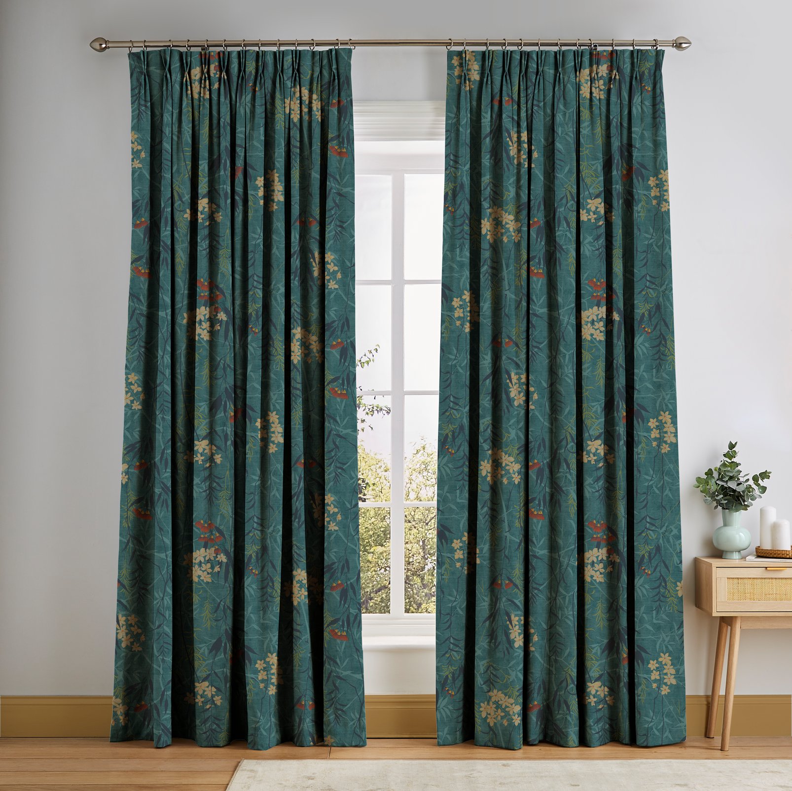 Obassia Teal Curtains in a Roomset