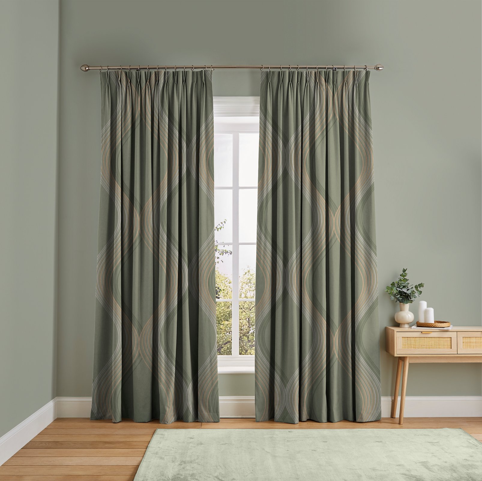 Euphoria Sage Curtains in a Roomset