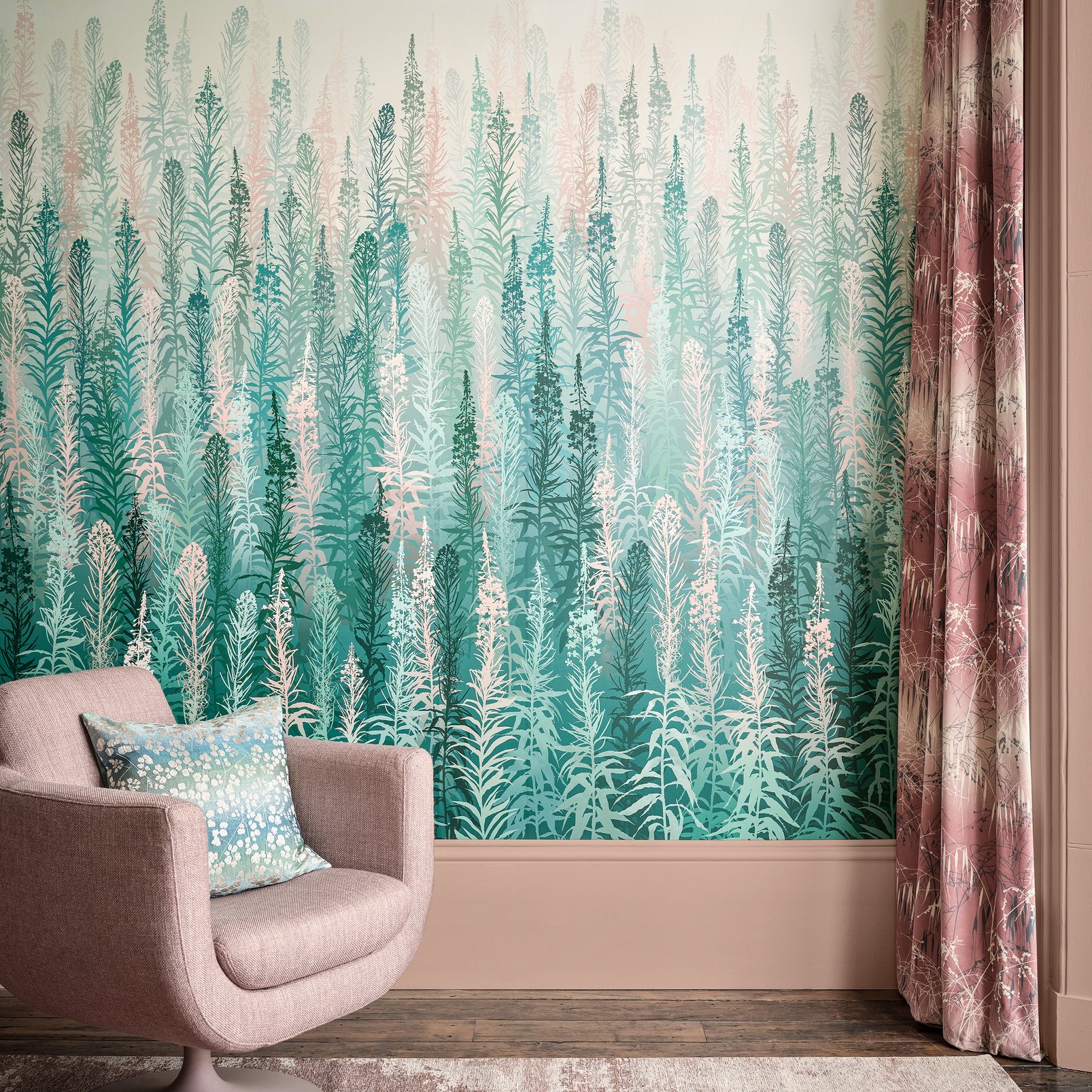 Willowherb Spring Bespoke Mural in a Roomset