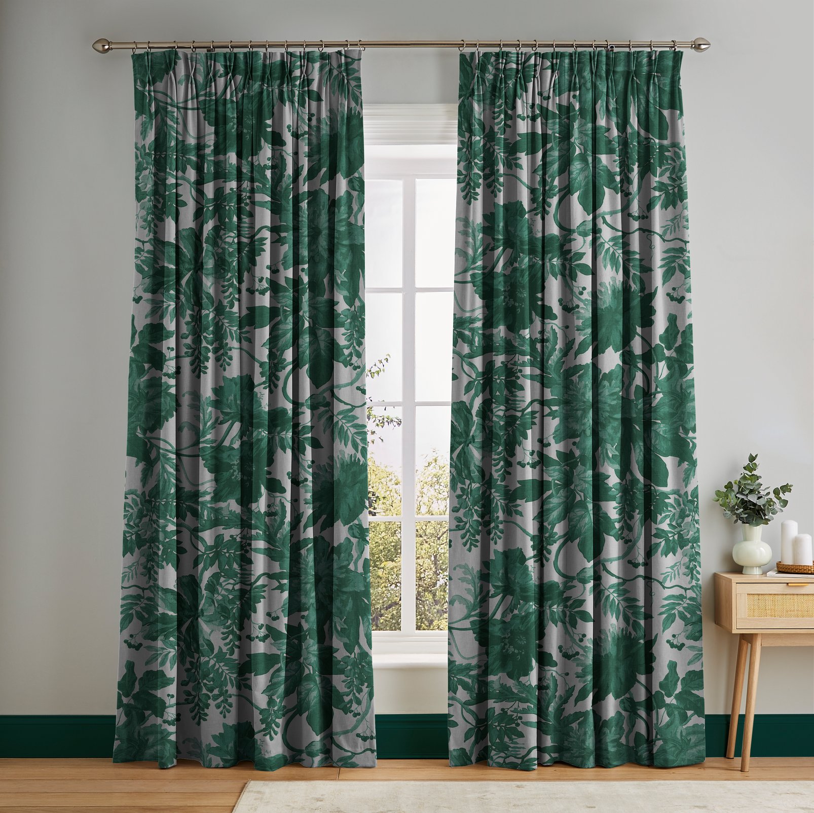 Enzia Green Curtains in a Roomset