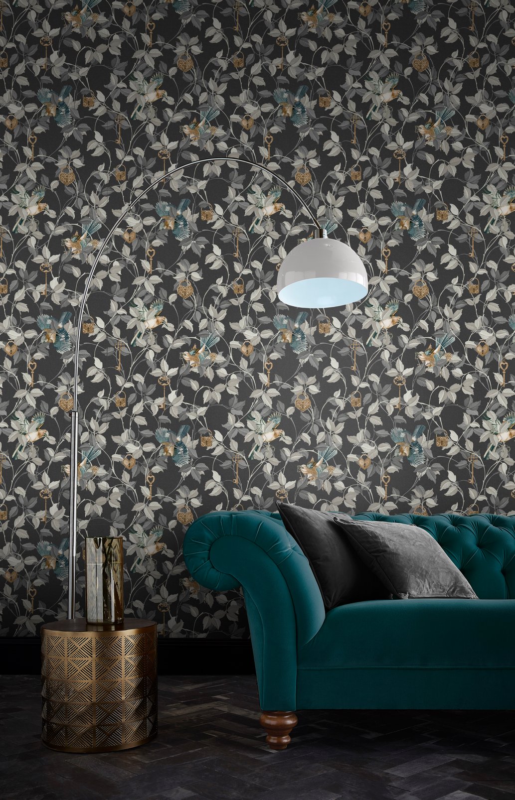 Lock & Key Charcoal Wallpaper - 115051_ROOMSET_LOCK & KEY CHARCOAL_01.jpg