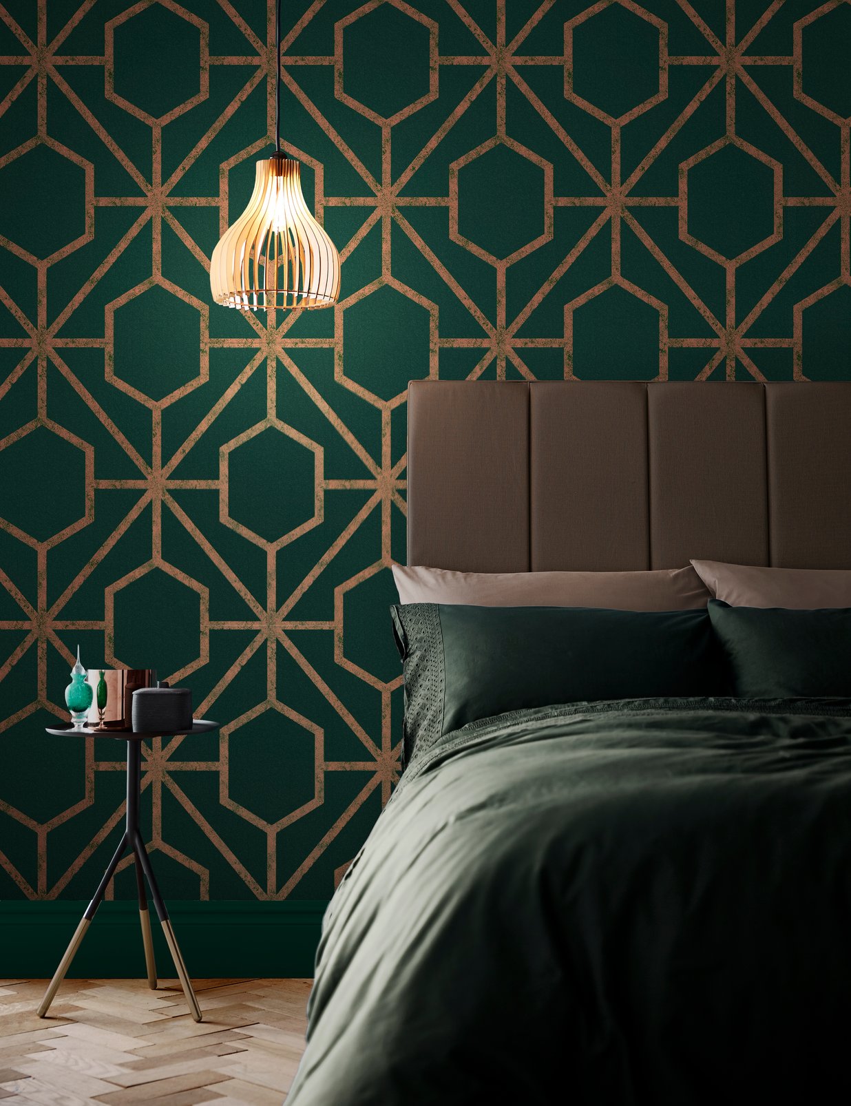 Rinku Green & Copper Wallpaper - 112198_ROOMSET_RINKU GREEN AND COPPER_01.jpg