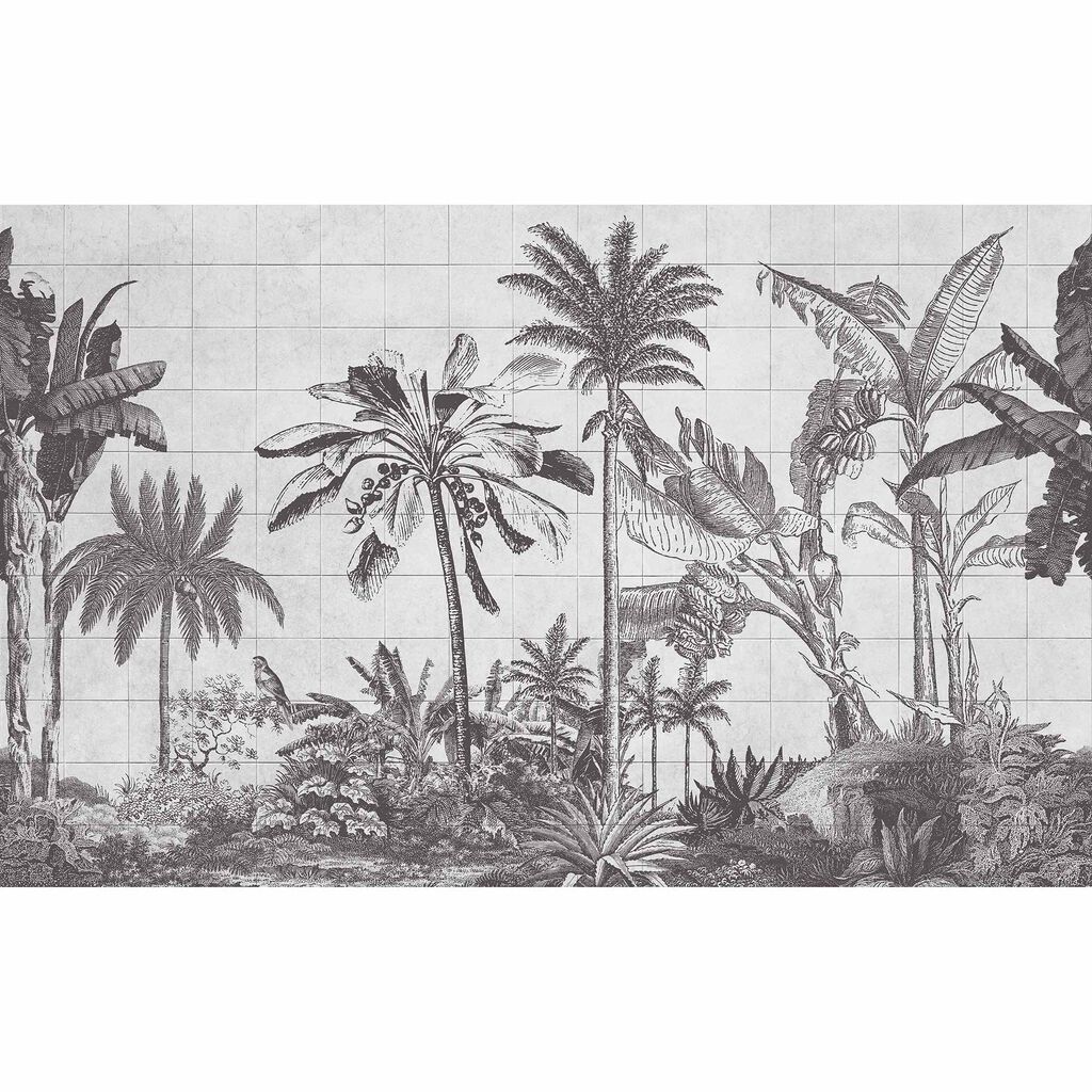 Tiled Jungle Black & White Bespoke Mural