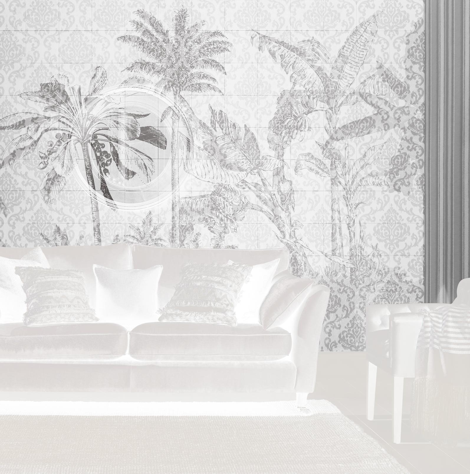 Tiled Jungle Black & White Bespoke Mural - 114332_ROOMSET_01.jpg