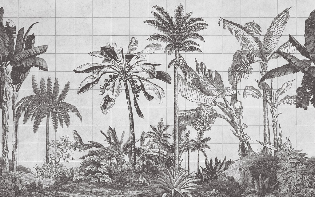 Tiled Jungle Black & White Bespoke Mural - 114332_TILE_01.jpg