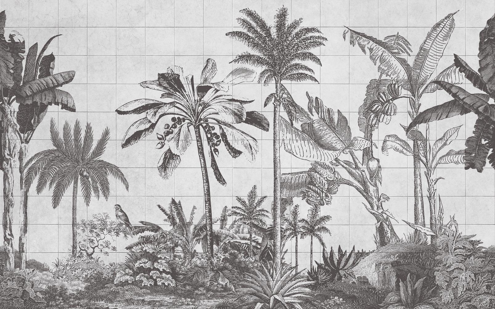 Tiled Jungle Black & White Bespoke Mural - 114332_MAINTILE_01.jpg