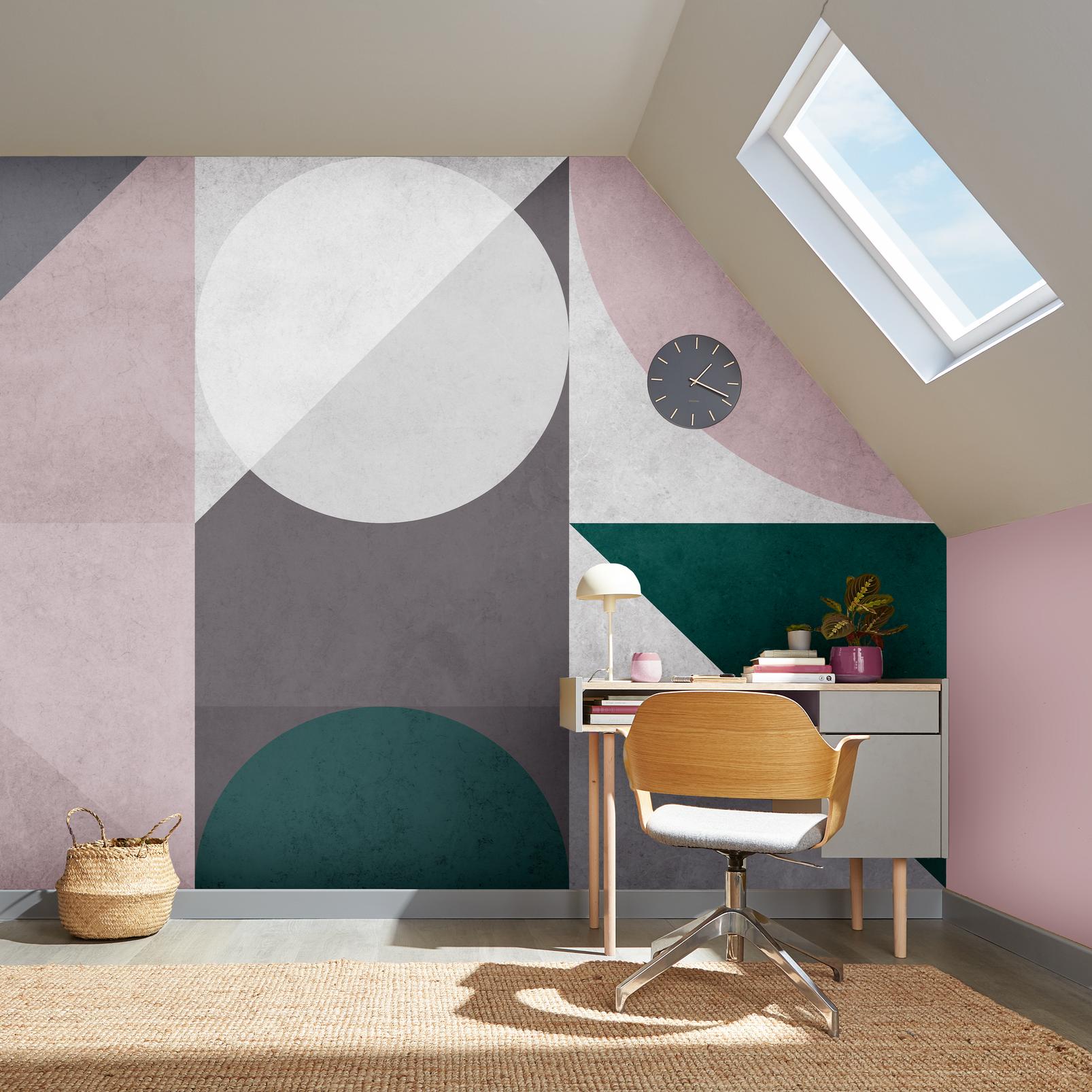 Abstract Geo Pink & Green Bespoke Mural - 114324_ROOMSET_01.jpg