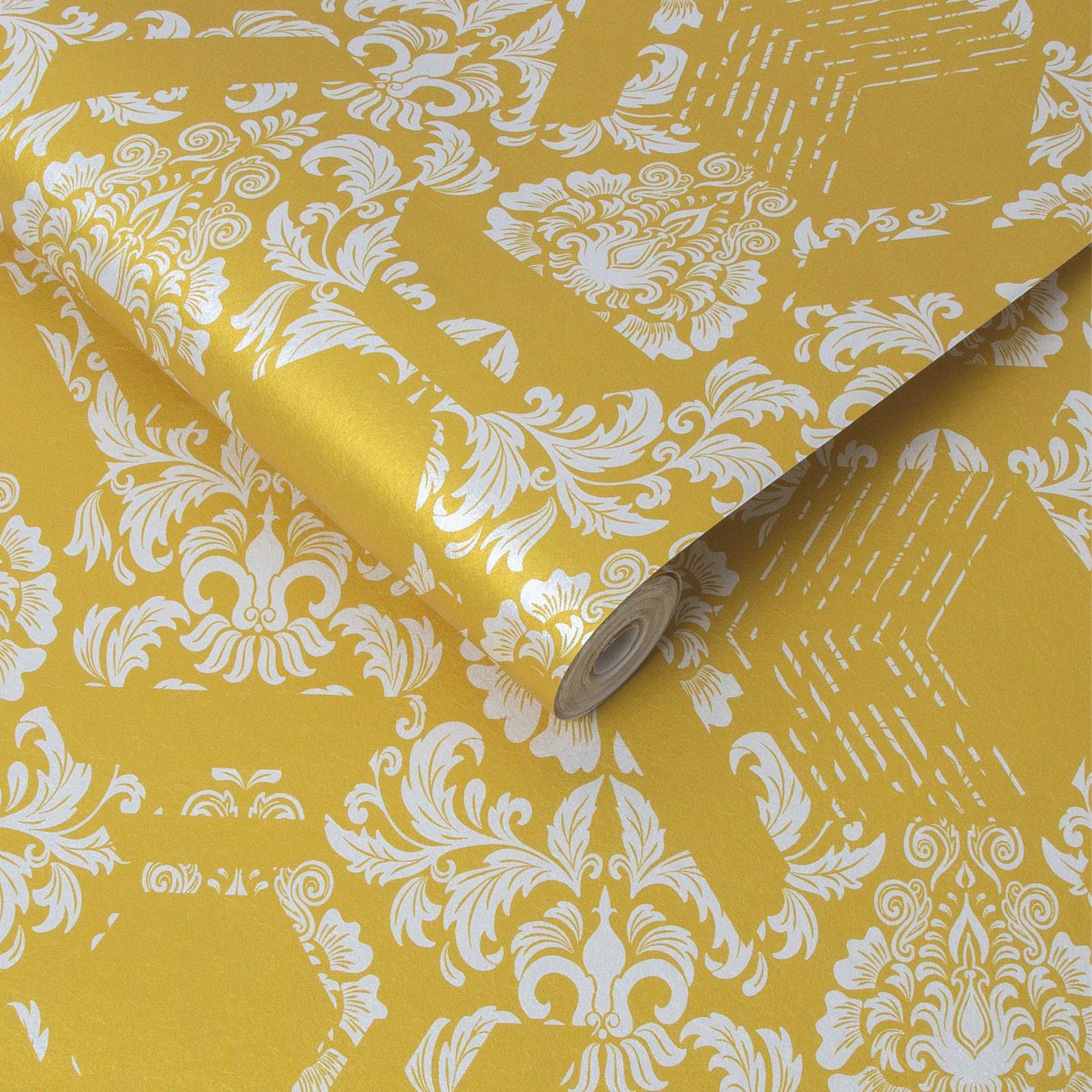 Geo Damask Yellow Wallpaper - 106446_ROLLSHOT_GEO DAMASK YELLOW_02.jpg