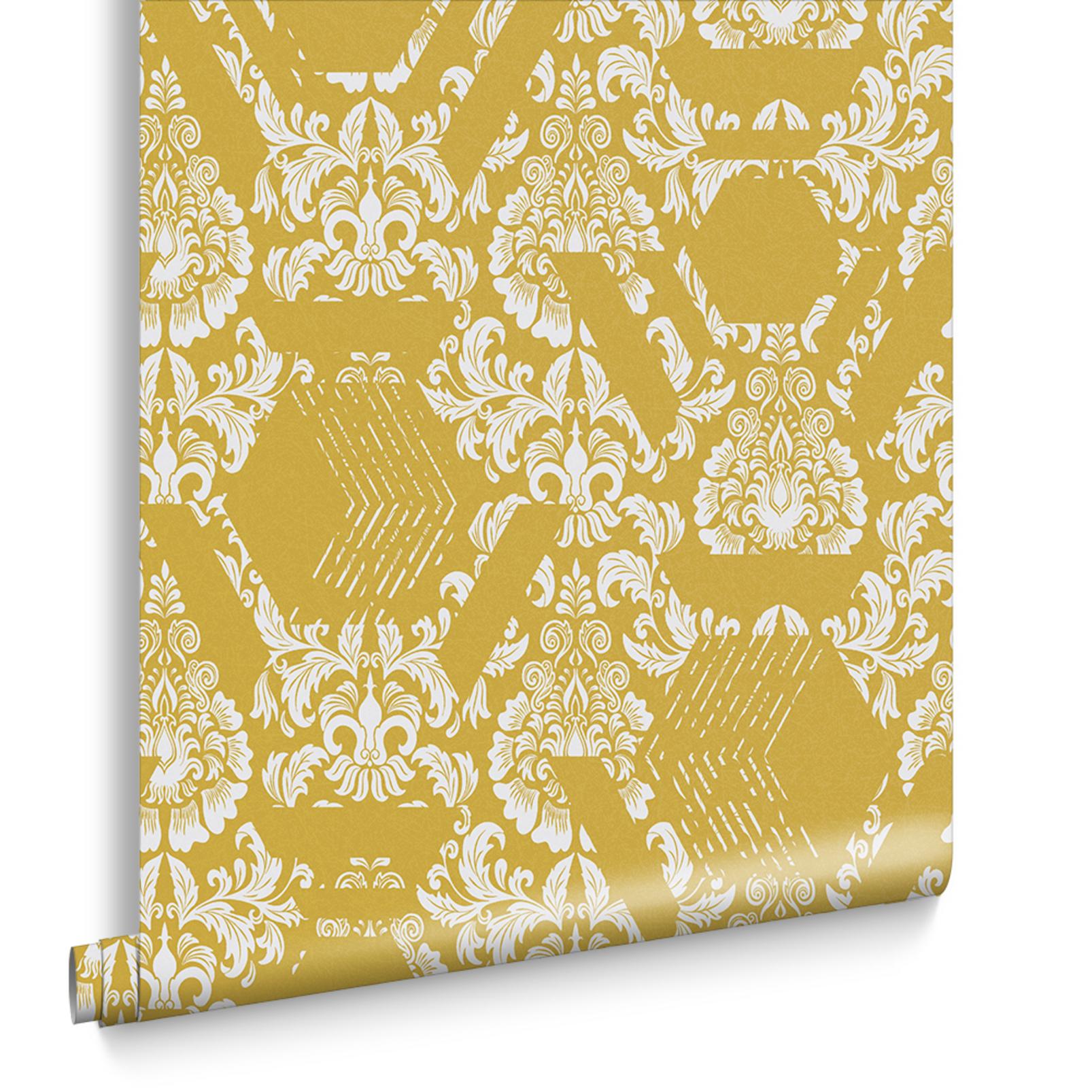 Geo Damask Yellow Wallpaper - 106446_DIGITAL ROLL_GEO DAMASK YELLOW_01.jpg